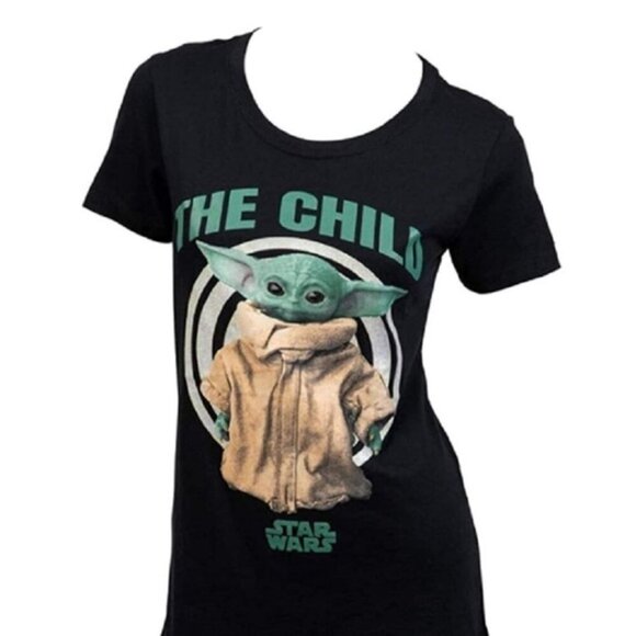 Star Wars T Shirt Baby Yoda Short Sleeve Crew Neck Black Women Juniors 15/17 XL - Picture 2 of 16